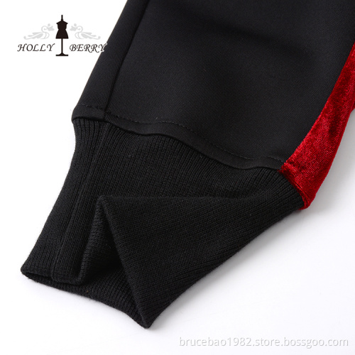 Stylish Elastic Waist Black Red Women's Joggers Yoga Leggings